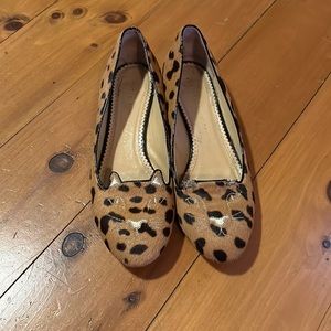 Charlotte Olympia calf hair leopard print cat flats